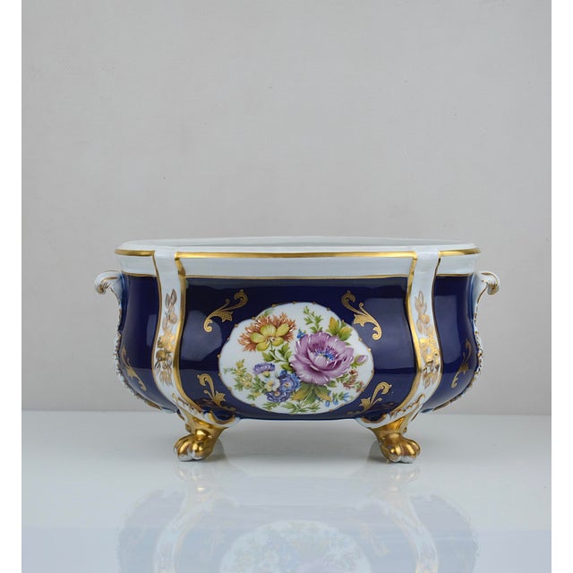 Cobalt Blue and Gilt Porcelain Jardinière, Portugal, 1950s For Sale - Image 6 of 14