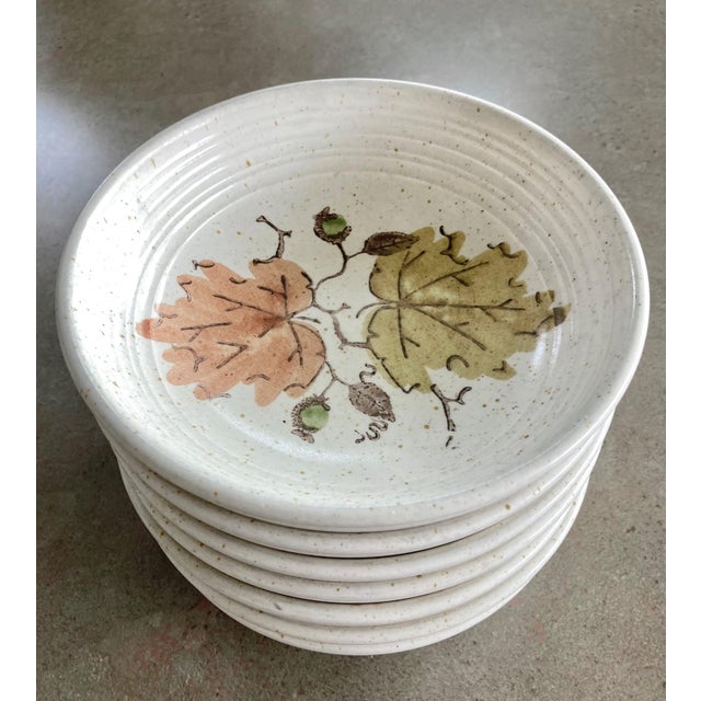 Metlox Manufacturing Company Circa 1959 Metlox PoppyTrail Woodland Gold Stoneware Coupe Bowls – Set of 7 For Sale - Image 4 of 18