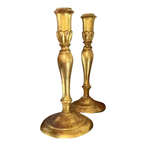 Antique French Gilt Candlesticks - a Pair