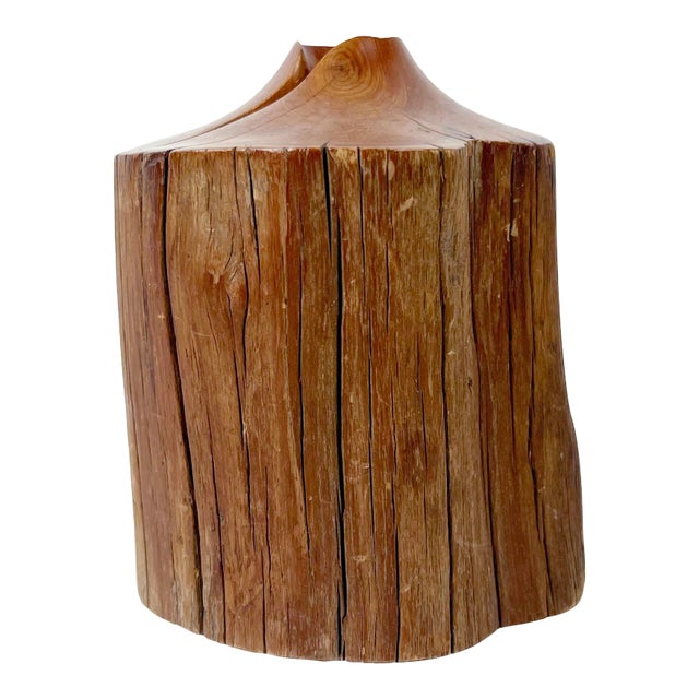 Vintage Hand Carved Live Edge Teak Wood Budvase For Sale