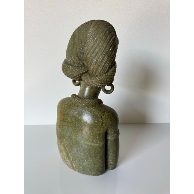 Vintage Verdite Stone African Woman Bust Sculpture Signed Cashel K. For Sale - Image 11 of 12