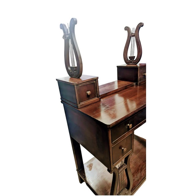 Antique Mahogany Writing Desk Lyre-Shape Legs 18th Century For Sale - Image 4 of 13