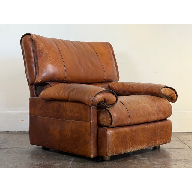 Vintage 1970's Attributed to Roche Bobois Leather Lounge Chair With Ottoman Attributed For Sale - Image 4 of 16