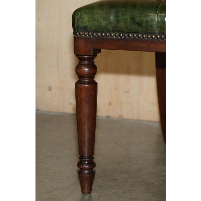 Four Fine Antique Victorian Green Leather Hardwood Chesterfield Dining Chairs 4, 1880, Set of 4 For Sale - Image 9 of 18