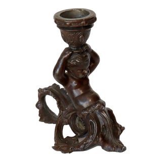 French Bronze Cherub Candle Holder For Sale