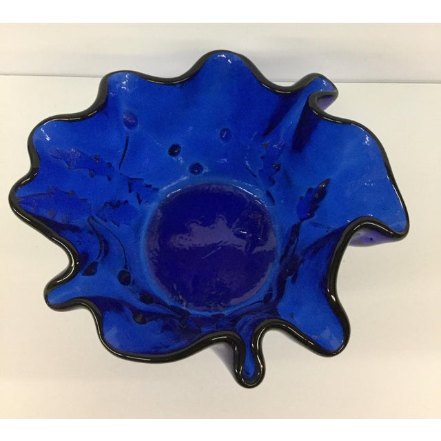 1960s Vintage Cobalt Glass Ruffled Vase For Sale - Image 4 of 10