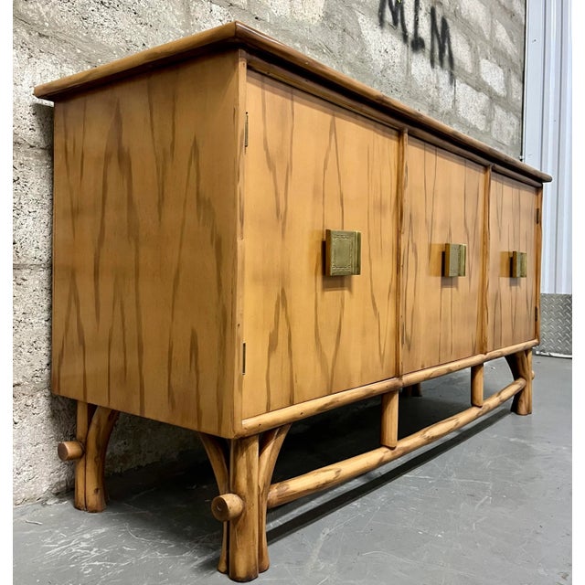 Adrien Audoux and Frida Minet 1960s Chinoiserie Inspired Rattan Sideboard in the Adrien Audoux & Frida Minet Style. For Sale - Image 4 of 12