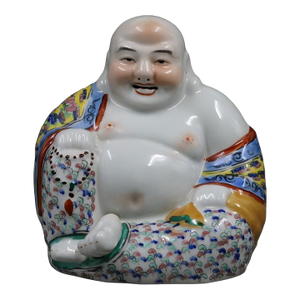 Chinese Vintage Ceramic Buddhist Sculpture,Hand Carved Famille Rose Porcelain Statue of Maitreya Buddha