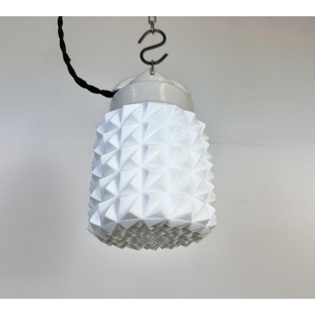 Ceramic Vintage White Porcelain Pendant Light, 1970s For Sale - Image 7 of 15