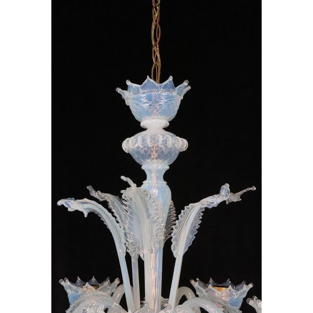 Mid 20th Century Vintage Opalescent Murano Style Glass Chandelier For Sale - Image 5 of 14