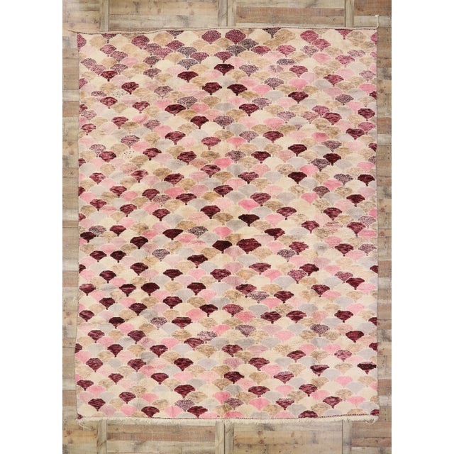 Pink Scalloped Beni Mrirt Moroccan Rug - 10'00 X 13'01 For Sale - Image 8 of 9