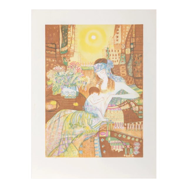 Mother and Child, Heshi Yu Lithograph, Unsigned For Sale
