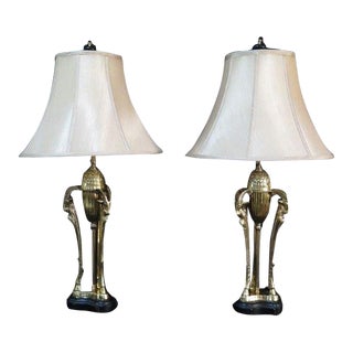 Ram Heads Brass Lamps With Shades - a Pair For Sale