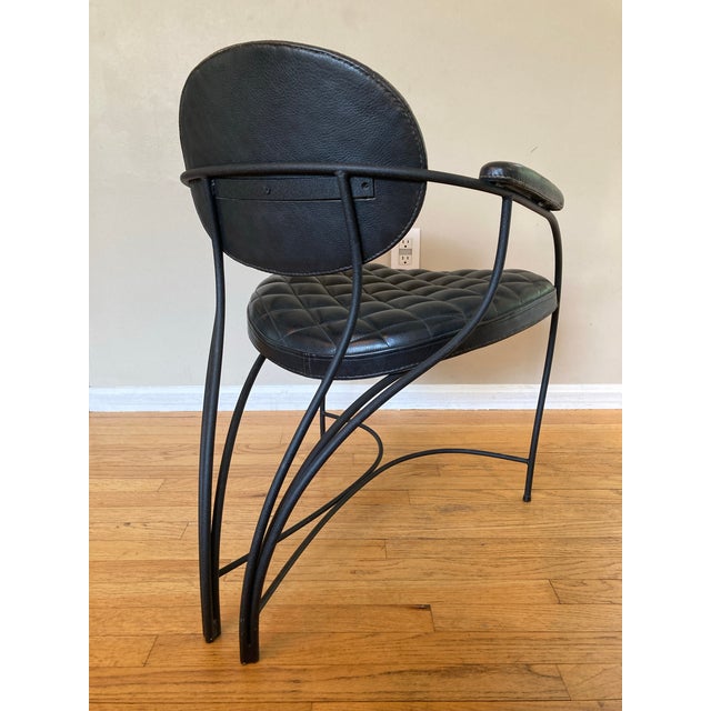Postmodern 1980s Wrought Iron Metal and Tufted Leather Armchair Italy For Sale - Image 6 of 12