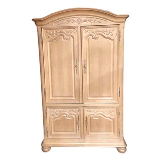 Vintage Century Furniture Carved Solid Wood Armoire, 1980s For Sale