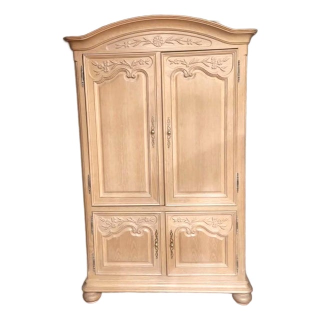 Vintage Century Furniture Carved Solid Wood Armoire, 1980s For Sale
