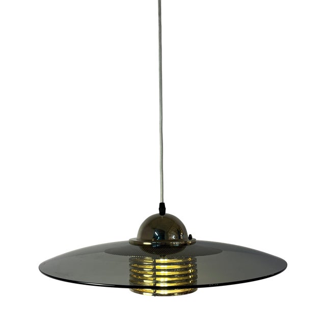 Pendant Lamp in Smoked Glass and Brass by Jan Eskil Eskilsson for Belid For Sale