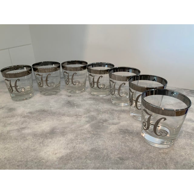 Mid-Century Modern Mid 20th Century Silver Rimmed “h” Low Ball Glasses- Set of 7 For Sale - Image 3 of 8