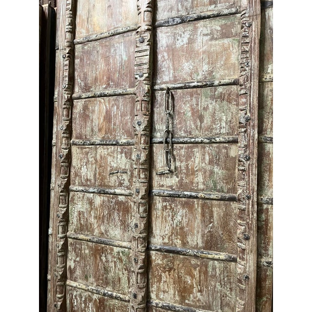 Wood Antique Teak Wood Carved Door – Rustic Farmhouse Garden Entry Door 84 For Sale - Image 7 of 10