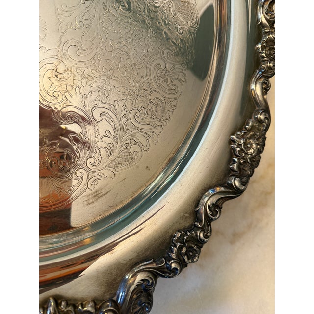 Silver 1950s Poole Lancaster Rose Silverplate Large Oval Footed Serving Platter For Sale - Image 8 of 14