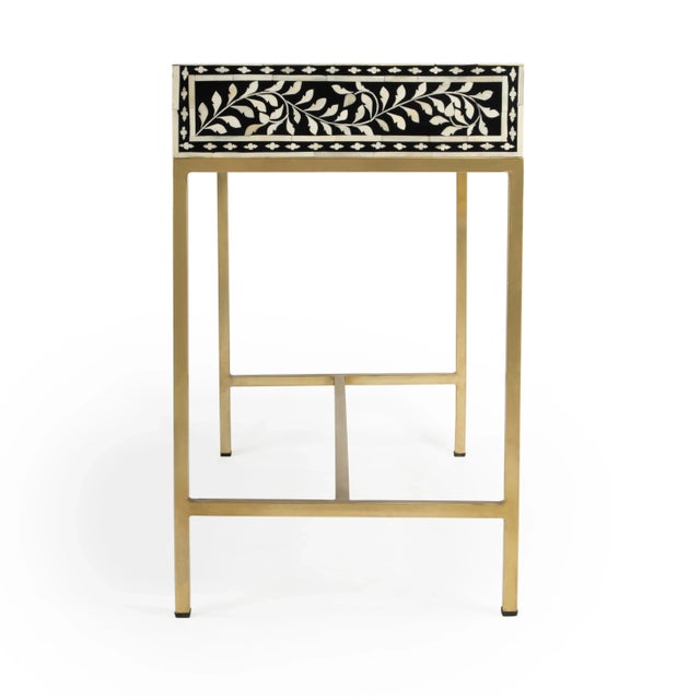 Perilla Bone Inlay Writing Desk, Black & White, Gold Chairish