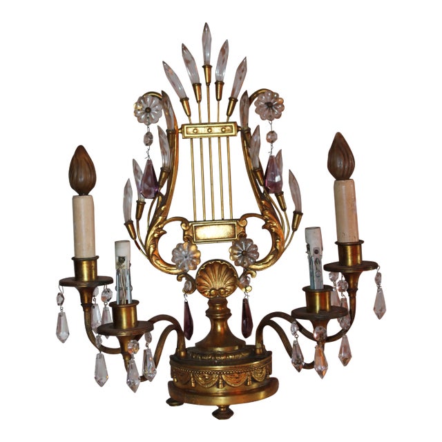 1920s French Art Deco Maison Bagues Lyre Form 4 Light Girandole/ Table Lamp For Sale