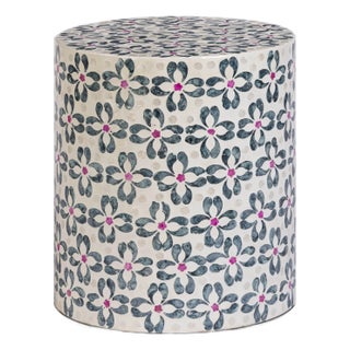 Lorna Stool in Aqua Floral Capiz Shell Motif For Sale
