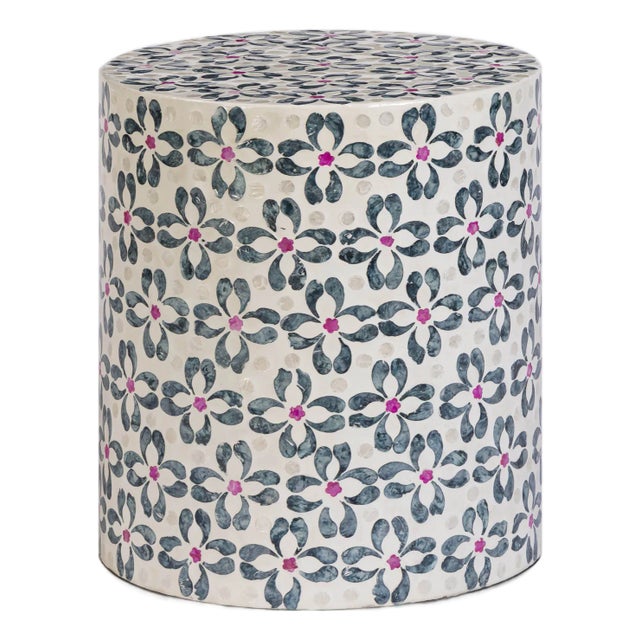 Lorna Stool in Aqua Floral Capiz Shell Motif For Sale