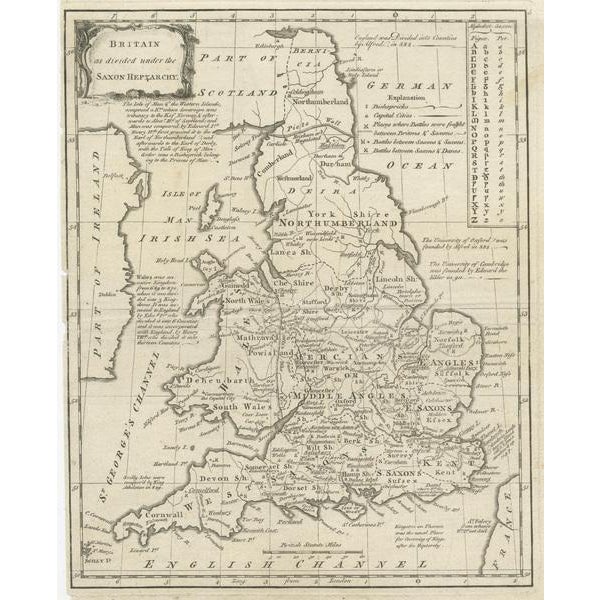 Antique Map of England and Wales during the Saxon Heptarchy For Sale - Image 3 of 6