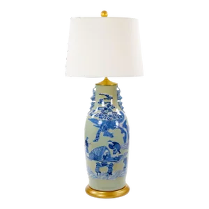 20th Century Tall Chinese Export Chinoiserie Table Lamp / Hand-Painted Details
