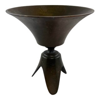 1970s Toyo Japanese Ikebana Usubata Metal Flower Frog Vase For Sale