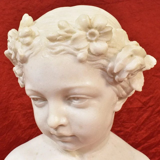 Late 19th Century Antique Marble Statue, Bust of Young Girl with Flower Wreath, 19th-Century For Sale - Image 5 of 11