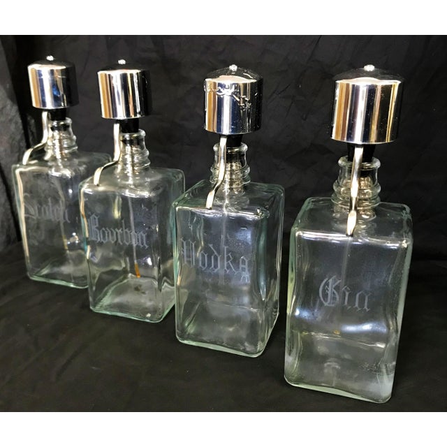 Mid Century Modern Etched Glass Decanters With Pumps Set of 4 Chairish