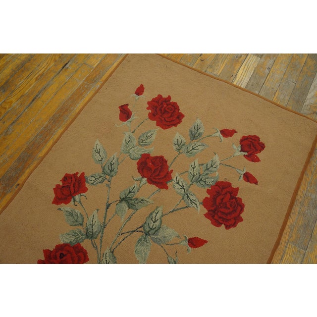 Antique American Hooked rug. Measures: 2'8 "x 4'7". Antique American Hooked Rug Small Scatter Size Wool Brown, Circa Date:...