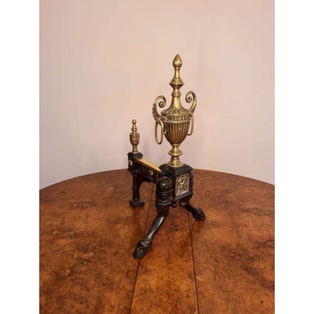 Antique Victorian Brass and Iron Fire Dogs, 1860, Set of 2 For Sale - Image 3 of 7