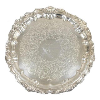 Vintage Epca Silverplate by Poole 3216 Round Silver Platter Tray - Engraved For Sale