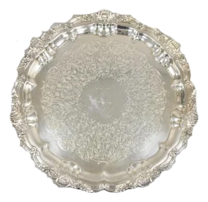 Vintage Epca Silverplate by Poole 3216 Round Silver Platter Tray - Engraved