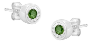 .925 Sterling Silver 0.15 Cttw Round Brilliant-Cut Green Diamond Miracle-Set Stud Earrings (Fancy Color-Enhanced, I1-I2 Clarity)