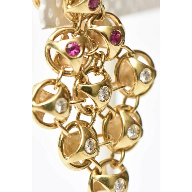 French 18 Karat Gold, Ruby and Diamond Chandelier Lever Back Pierced Earrings - 2 Pieces For Sale - Image 9 of 12