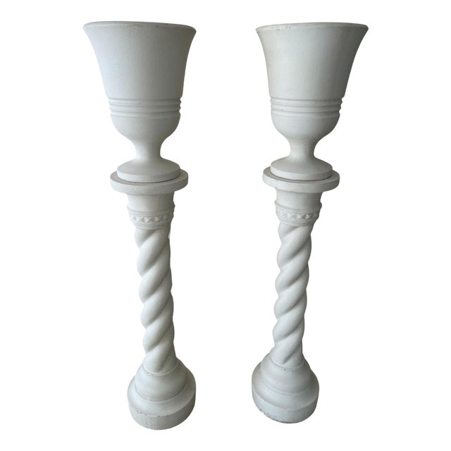 French Plaster Columns and Illuminated Basins by J.C Moreux, 1940s, Set of 2 For Sale