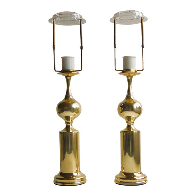 1960s Shiny Brass Table Lamps - Mid-Century Hollywood Regency - a Pair For Sale