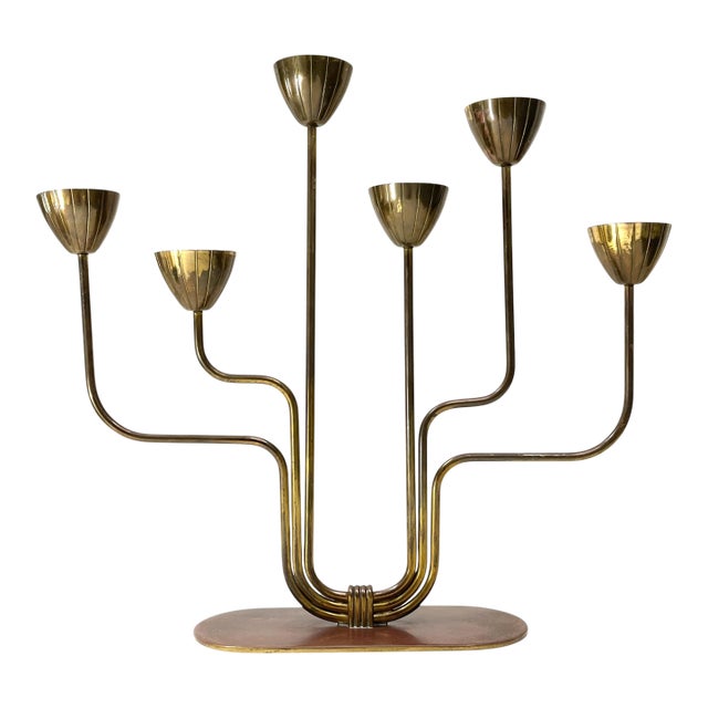 1950s Mid-Century Swedish Brass Candelabra by Gunnar Ander For Sale