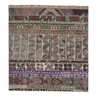 1970 Vintage Turkish Patchwork Rug - Handwoven Tribal Anatolian Carpet For Sale
