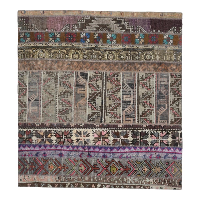 1970 Vintage Turkish Patchwork Rug - Handwoven Tribal Anatolian Carpet For Sale