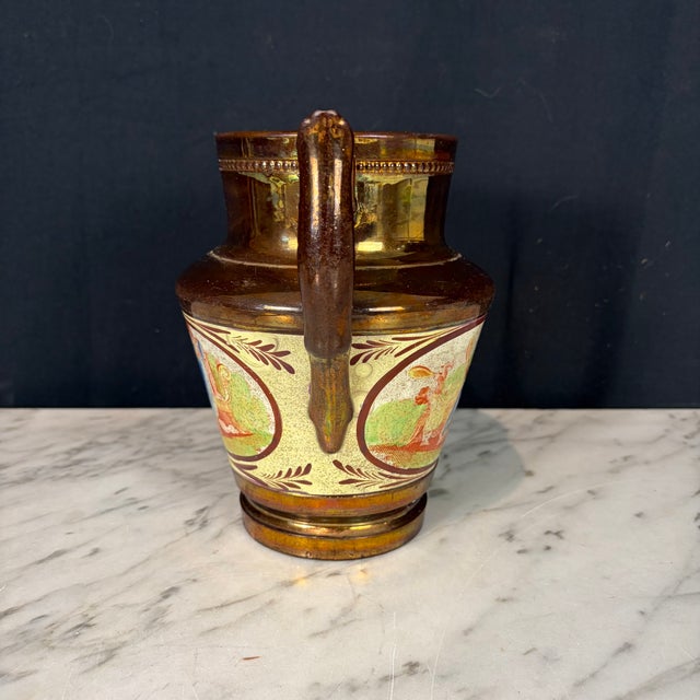 19th Century 19th Century English Copper Lustreware Pottery Pitcher Jug With Classical Handpainted Figural Decoration For Sale - Image 5 of 8