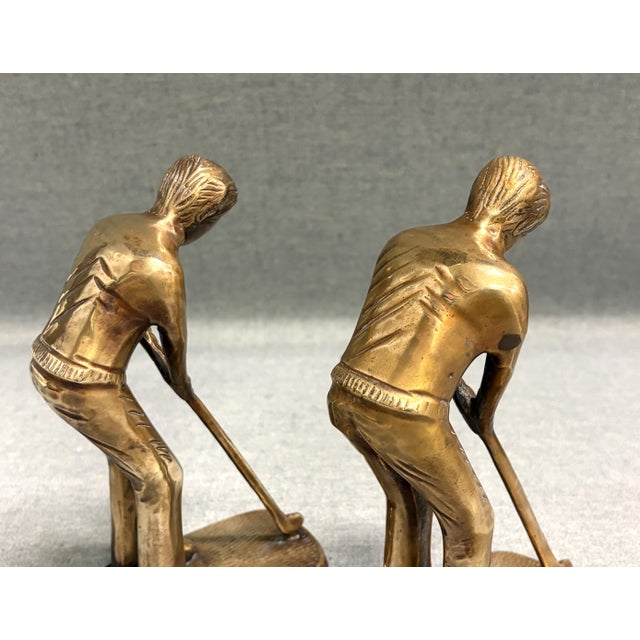 Metal Vintage Brass Golf Player Bookends - A Pair For Sale - Image 7 of 9