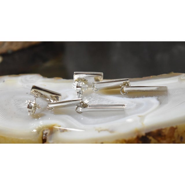 Vintage Mexican Sterling Silver Mod Segmented Post Earrings, Pair For Sale - Image 4 of 15