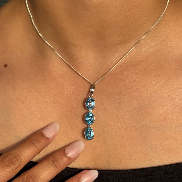 Classic 925 Silver December Birthstone Pendant With 8x6mm Three Stone For Sale - Image 4 of 15