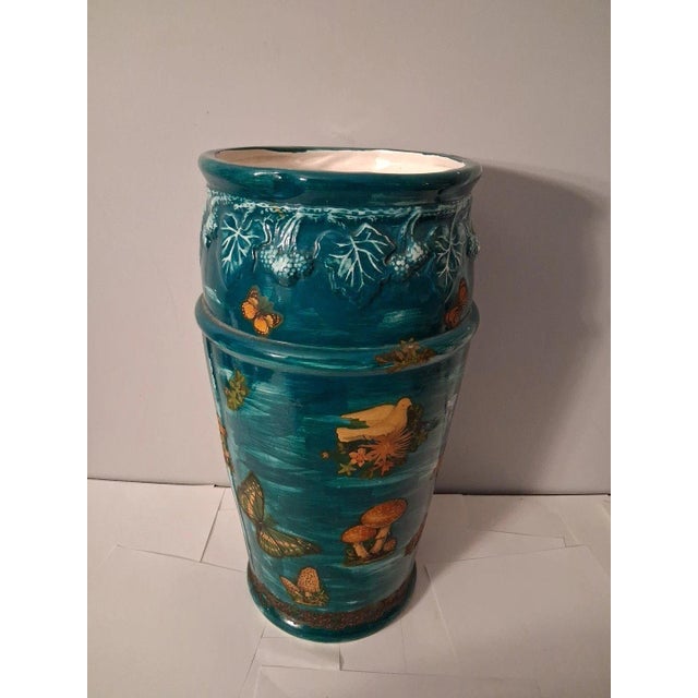 Vintage 1970 Ceramic 19 Inch Flower Pot Vase Umbrella Holder For Sale - Image 4 of 10
