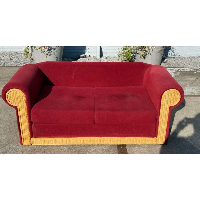 Beige Bordeaux Velvet Sofa with Wicker For Sale - Image 8 of 18